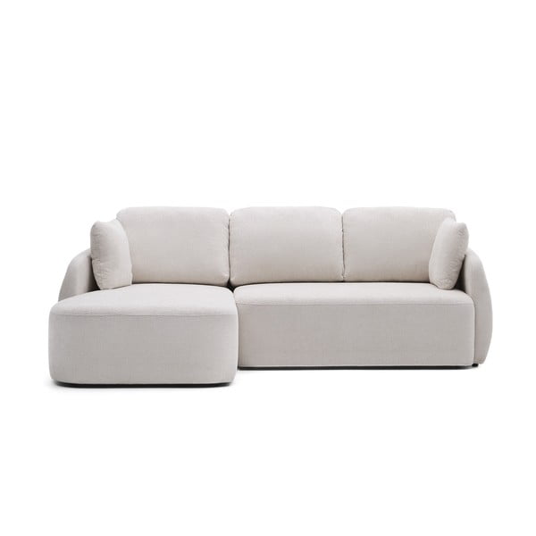 Kreminės spalvos iš šenilinio audinio sulankstoma kampinė sofa (su kairiuoju kampu/su gultu) Laira – Kave Home