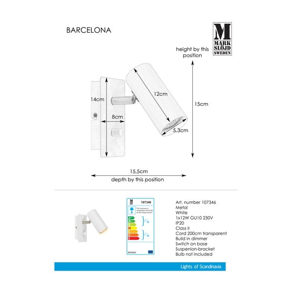 Baltas sieninis šviestuvas Markslöjd Barcelona-image-2