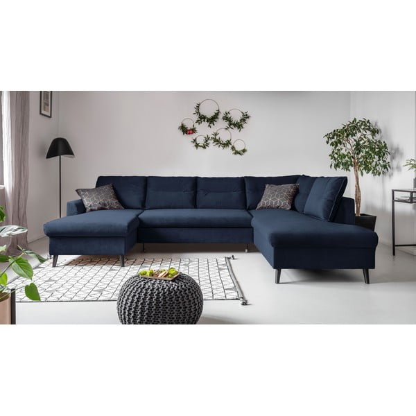 Tamsiai mėlyna U formos sofa-lova Miuform Stylish Tent, dešinysis kampas-image-1