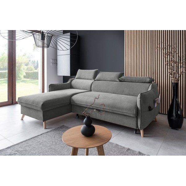 Sulankstoma kampinė sofa iš velveto šviesiai pilkos spalvos (su kairiuoju kampu) Sweet Harmony – Miuform-image-3