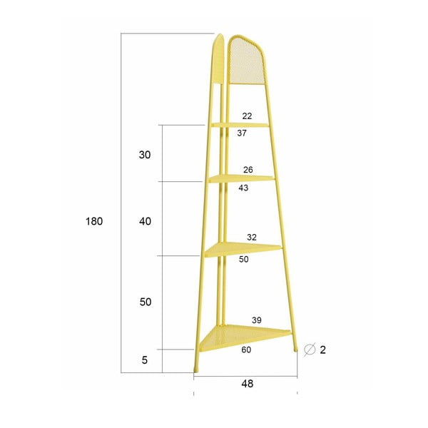 Geltonos spalvos metalinė kampinė lentyna balkonui ADDU MWH, aukštis 180 cm-image-1