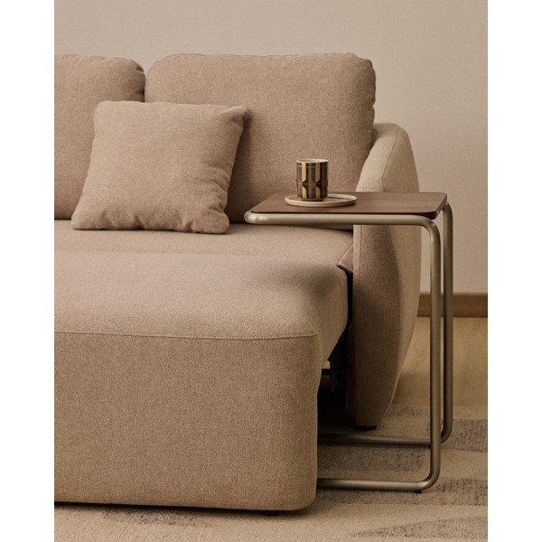 Smėlio spalvos sulankstoma sofa iš šenilinio audinio 218 cm Laira – Kave Home-image-4