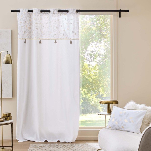 Baltos spalvos iš medvilnės mišinio užuolaida 140x240 cm Duchesse – douceur d'intérieur-image-1