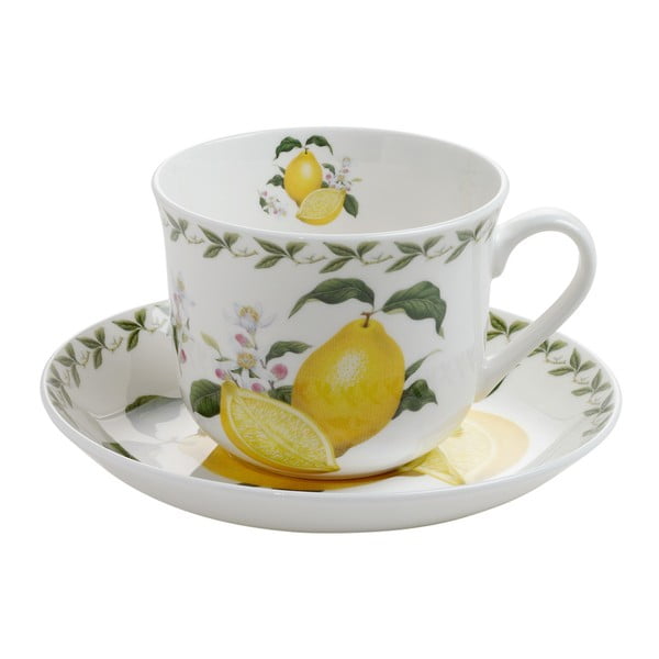 "Maxwell & Williams Orchard Fruits Lemon" kaulinio porceliano puodelis ir lėkštutė, 450 ml