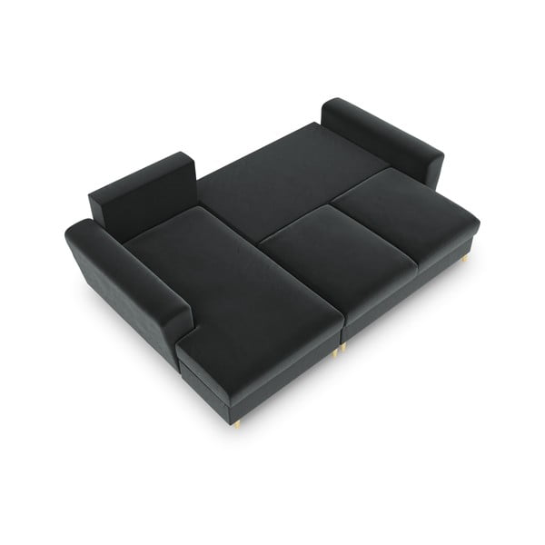 Tamsiai pilkos spalvos iš velveto sulankstoma/su sandėliavimo vieta kampinė sofa (su kairiuoju kampu/su gultu) Kyoto – Cosmopolitan Design-image-2