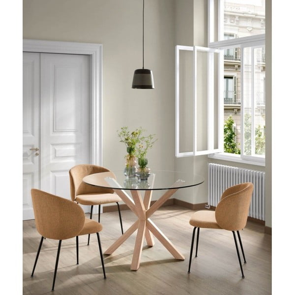 Garstyčių spalvos iš audinio valgomojo kėdė Minna – Kave Home-image-1