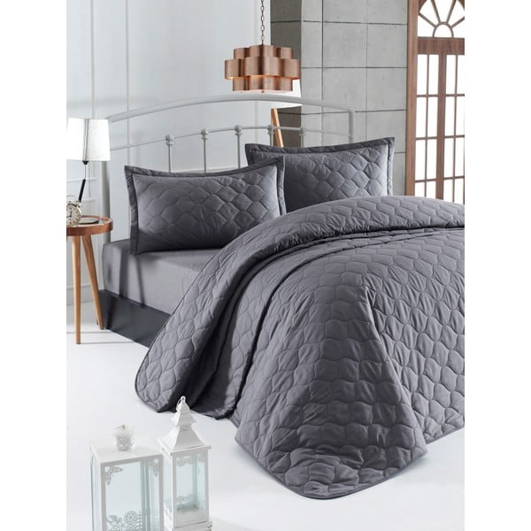 Tamsiai pilka medvilninė lovatiesė su 2 pagalvių užvalkalais EnLora Home Fresh, 225 x 240 cm