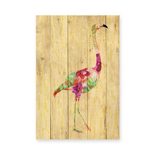 Sieninė dekoracija iš pušies medienos Madre Selva Flowers Flamingo, 60 x 40 cm