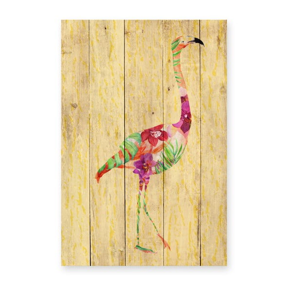 Sieninė dekoracija iš pušies medienos Madre Selva Flowers Flamingo, 60 x 40 cm