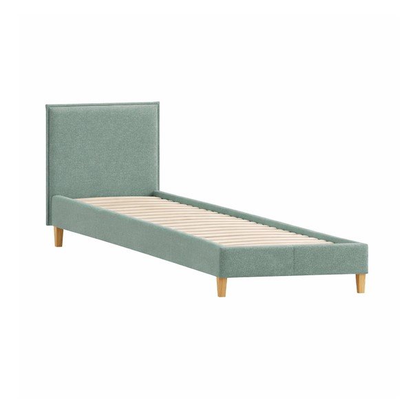 Viengulė lova žalios spalvos audiniu dengta su lovos grotelėmis 90x200 cm Tina – Ropez