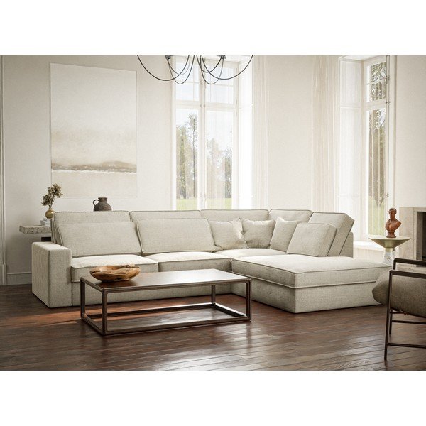 Pilkai smėlinės spalvos kampinė sofa iš šenilinio audinio (su dešiniuoju kampu/„L“ formos) Kirou – Maison de Rêve-image-1