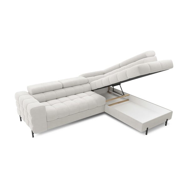 Kreminės spalvos iš boucle sulankstoma/su sandėliavimo vieta kampinė sofa (su dešiniuoju kampu/„L“ formos) Ferucce – ELTAP-image-4