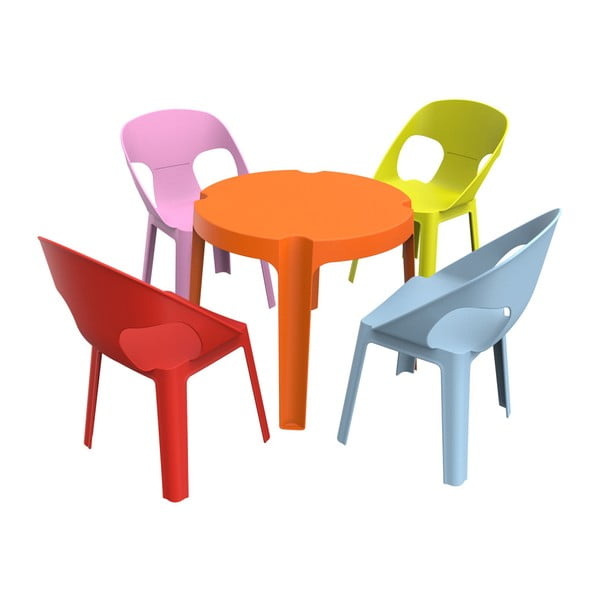 Vaikiškas sodo rinkinys 1 oranžinis stalas ir 4 kėdės "Resol Julieta