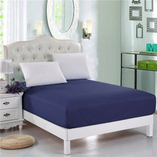 Tamsiai mėlyna neelastinga paklodė dvigulei lovai Purreo Muneco, 160 x 200 cm