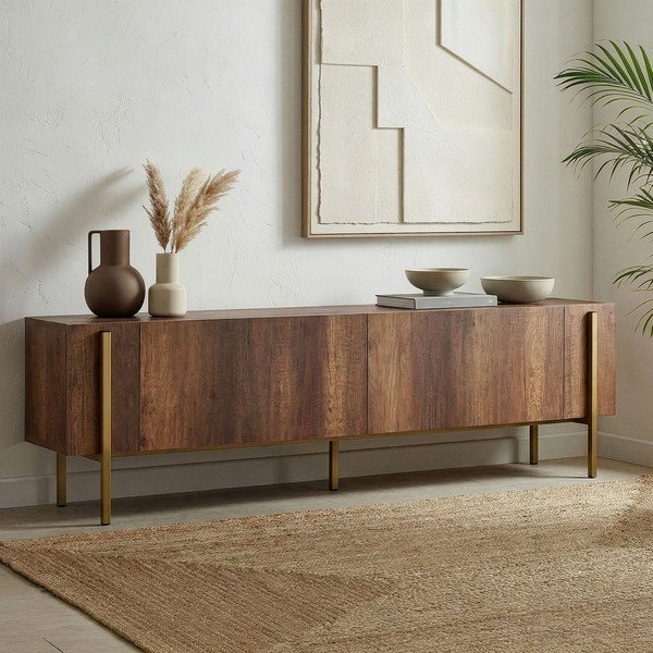 Tamsios natūralios spalvos TV spintelė iš riešutmedžio 180x45x30 cm Nexus – Kalune Design-image-2