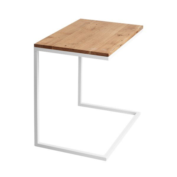 Staliukas su baltu pagrindu ir ąžuolo masyvo stalviršiu CustomForm Lupe