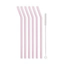 6 rožinės spalvos stiklinių geriamųjų šiaudelių rinkinys Vialli Design, 23 cm ilgio