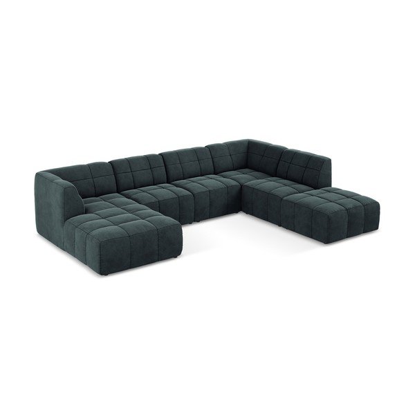 Mėlynos spalvos kampinė sofa iš velveto („U“ formos) Aloha – Makamii-image-3