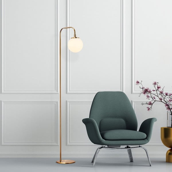 Baltos spalvos/žalvario spalvos pastatomas šviestuvas (aukštis 146 cm) su stiklo gaubtu Viran – Opviq lights-image-1