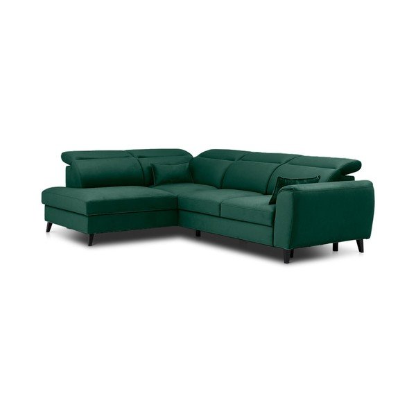 Žalios spalvos iš velveto sulankstoma/su sandėliavimo vieta kampinė sofa (su kairiuoju kampu/„L“ formos) Noble – ELTAP-image-2