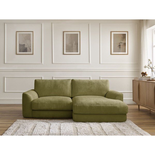 Khaki spalvos kampinė sofa iš šenilinio audinio (su dešiniuoju kampu/su gultu) Leonore – Bobochic Paris-image-1