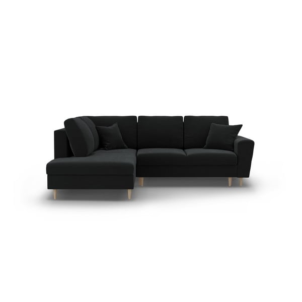 Juodos spalvos iš velveto sulankstoma/su sandėliavimo vieta kampinė sofa (su kairiuoju kampu/„L“ formos) Kyoto – Cosmopolitan Design