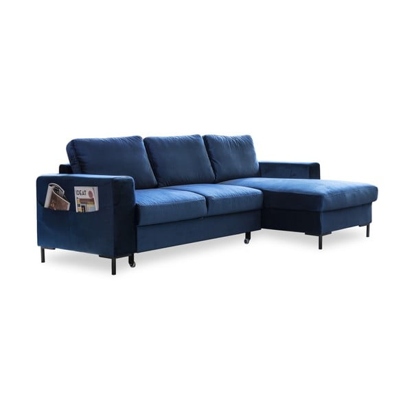 Tamsiai mėlynos spalvos aksominė kampinė sofa Miuform Lofty Lilly, dešinysis kampas