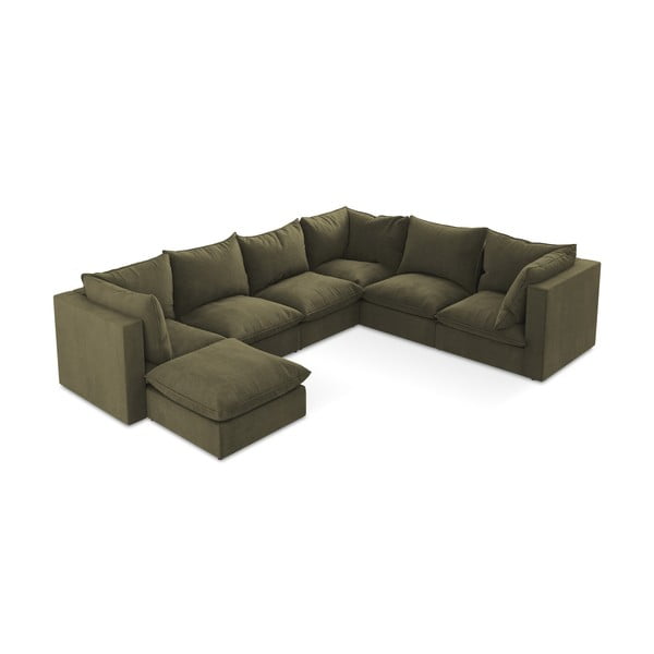 Khaki spalvos kampinė sofa (su dešiniuoju kampu/„U“ formos) Manao – Makamii-image-3