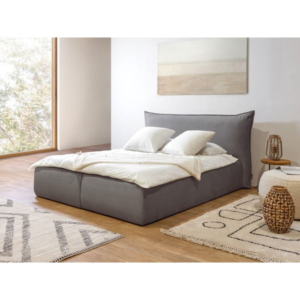 Tamsiai pilka minkšta dvigulė lova su daiktadėže ir grotelėmis 180x200 cm Jade - Bobochic Paris-image-4