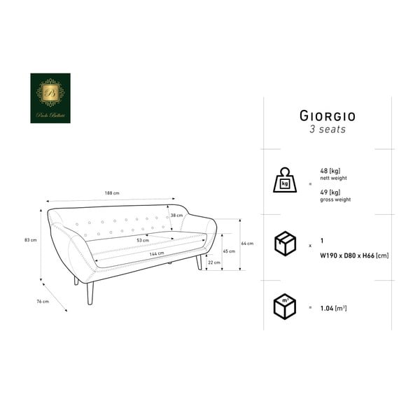 Pilka trijų vietų sofa Mazzini Sofas Amelie-image-1
