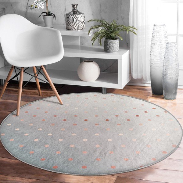 Skalbiamas/robotiniams dulkių siurbliams apvalios formos kilimas pilkos spalvos/vario spalvos ø 80 cm Comfort – Mila Home-image-2