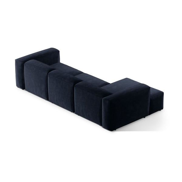 Tamsiai mėlynos spalvos iš kordinio velveto kampinė sofa (su kairiuoju kampu/su gultu) Bergamo – Cosmopolitan Design-image-4