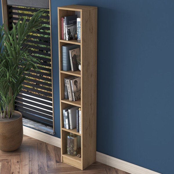 Natūralios spalvos riešutmedžio dekoro knygų spinta 30x170 cm Allen - Kalune Design-image-3
