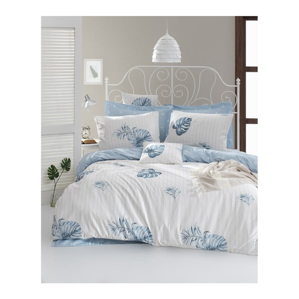 Dvivietės lovos paklodė su patalynės užvalkalu iš ranforce medvilnės Mijolnir Terezie Blue, 200 x 220 cm