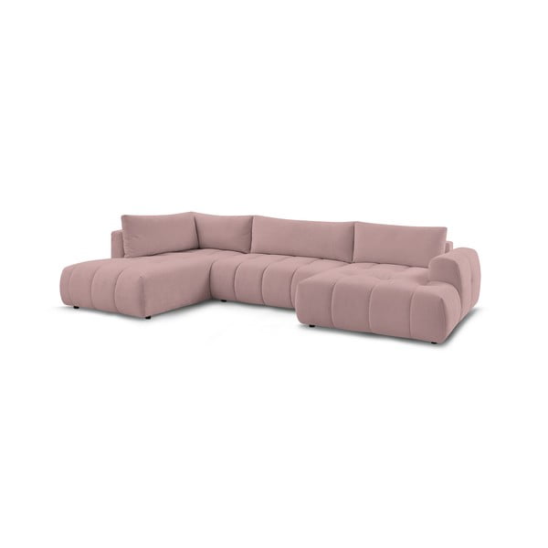 Rožinės spalvos sulankstoma/su sandėliavimo vieta kampinė sofa (su kairiuoju kampu/„U“ formos) Fuji – Bobochic Paris-image-3