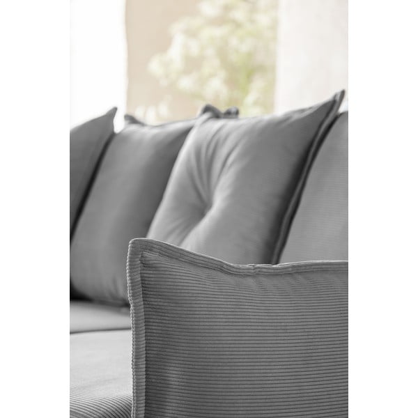 Sulankstoma kampinė sofa iš kordinio velveto pilkos spalvos (su kairiuoju kampu/„U“ formos) Lazy Lukka – Miuform-image-4