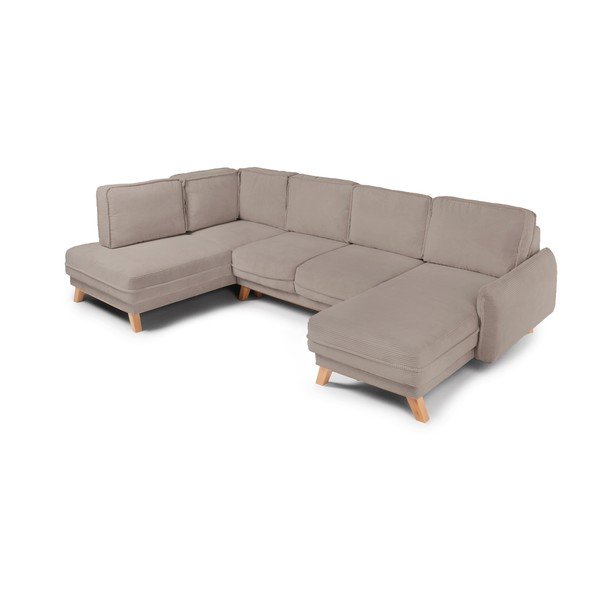 Taupe spalvos sulankstoma/su sandėliavimo vieta kampinė sofa iš kordinio velveto (su kairiuoju kampu/„U“ formos) Tori – Bonami Selection-image-1