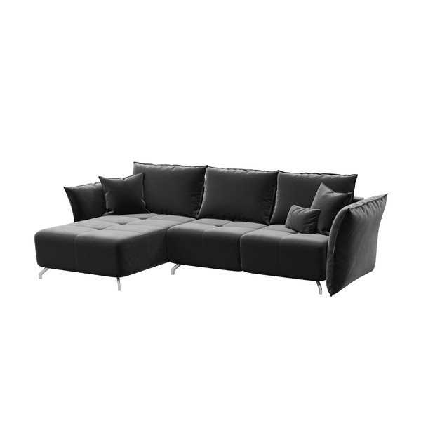 Tamsiai pilka aksominė kampinė sofa-lova Devichy Hermes-image-2