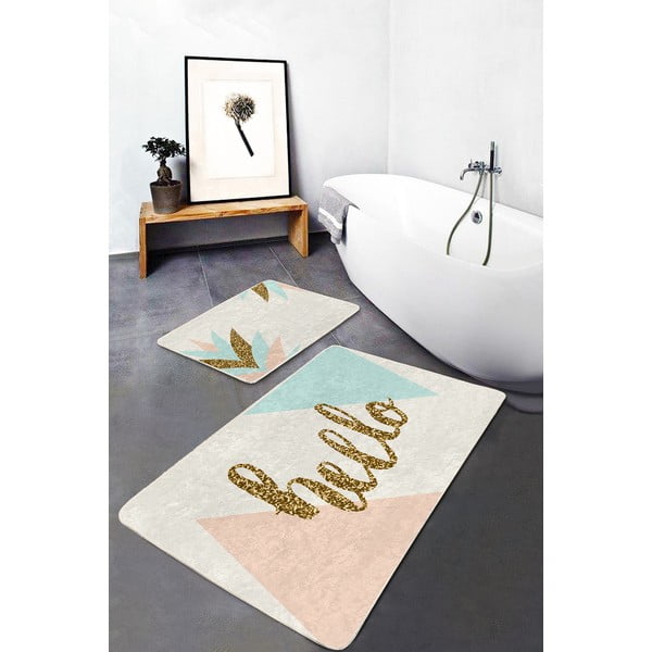 Iš velveto vonios kilimėliai kreminės spalvos/auksinės spalvos 2 vnt. 60x100 cm Hello – Mila Home-image-4