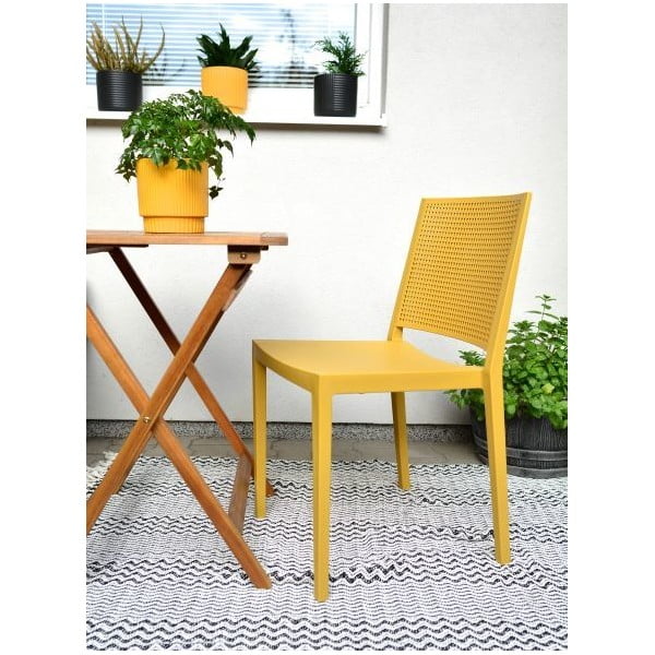 Plastikinė sodo kėdė geltonos spalvos Grid – Rojaplast-image-1