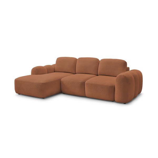 Oranžinės spalvos sulankstoma/su sandėliavimo vieta kampinė sofa iš boucle (su kairiuoju kampu/su gultu) Montaigne – Bobochic Paris-image-2