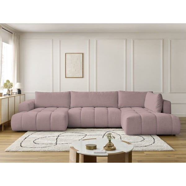 Rožinės spalvos sulankstoma/su sandėliavimo vieta kampinė sofa (su dešiniuoju kampu/„U“ formos) Fuji – Bobochic Paris-image-1