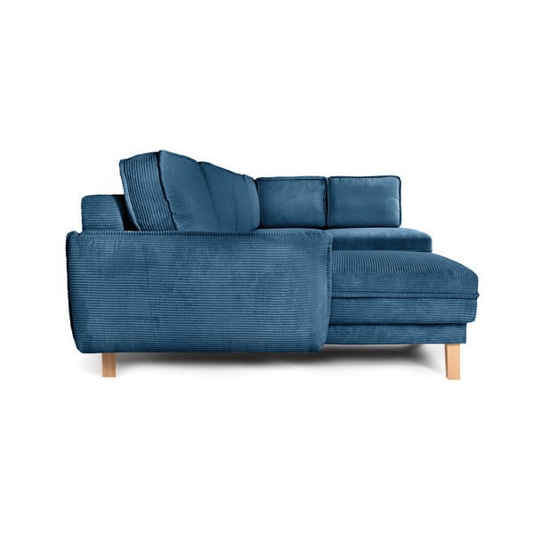 Iš kordinio velveto sulankstoma kampinė sofa mėlynos spalvos (su dešiniuoju kampu/„U“ formos) Tori – Bonami Selection-image-3