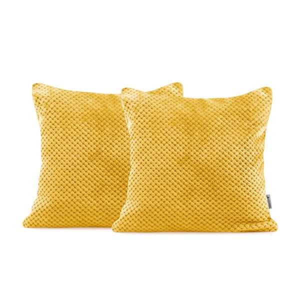 2 geltonų dekoratyvinių mikropluošto pagalvių užvalkalų rinkinys DecoKing Henry, 45 x 45 cm
