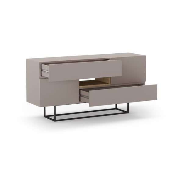 Žema šoninė spintelė pilkos spalvos/smėlio spalvos 145x82 cm Titan – Marckeric-image-4