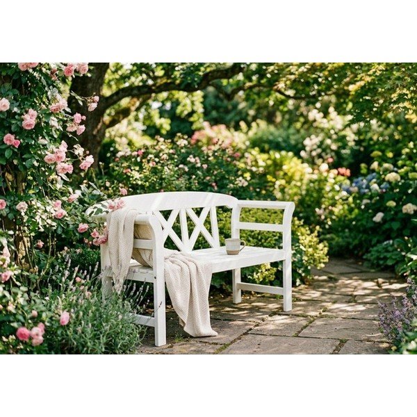 Baltas medinis sodo suolas Vancouver - Garden Pleasure-image-1