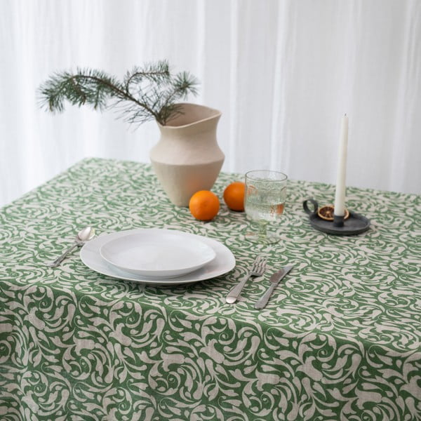Iš lino staltiesė 140x300 cm Evergreen Damask – Linen Tales-image-4