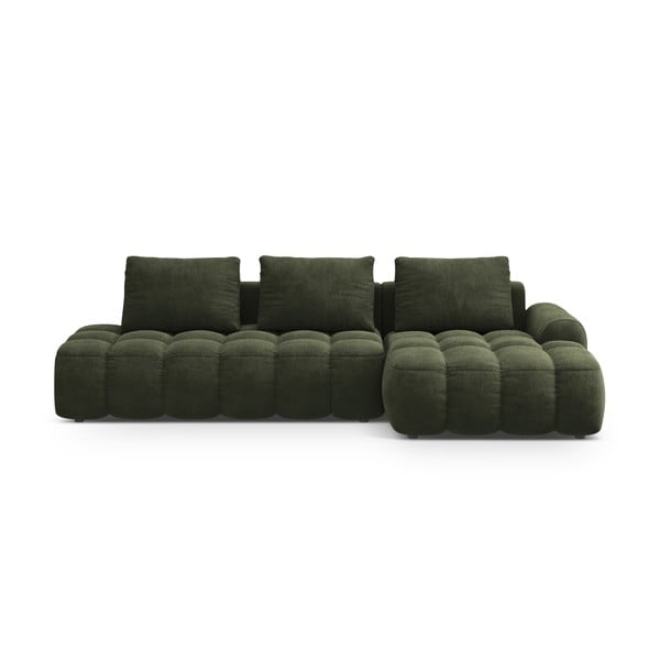 Žalios spalvos iš velveto sulankstoma/su sandėliavimo vieta kampinė sofa (su dešiniuoju kampu/su gultu) Linz – Cosmopolitan Design