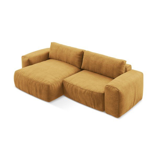 Garstyčių spalvos sulankstoma kampinė sofa iš šenilinio audinio (su kairiuoju kampu/su gultu) Kuki – Makamii-image-3