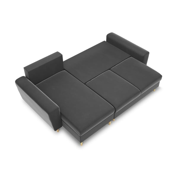 Šviesiai pilkos spalvos iš velveto sulankstoma/su sandėliavimo vieta kampinė sofa Kyoto – Cosmopolitan Design-image-1